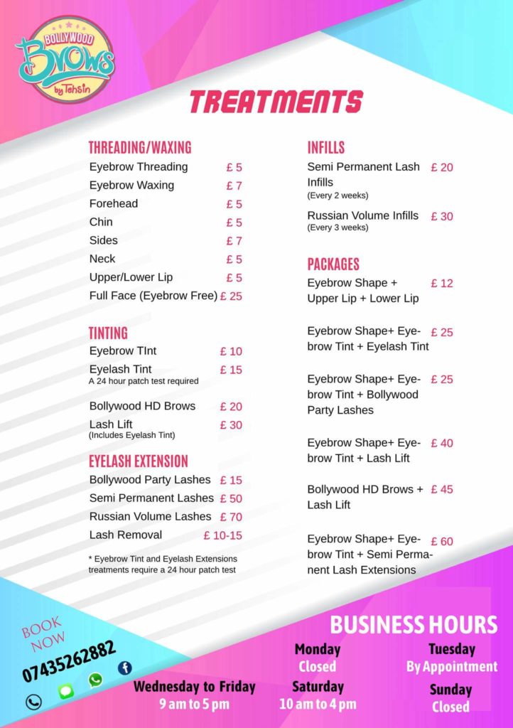 Bollywood Brows Price List